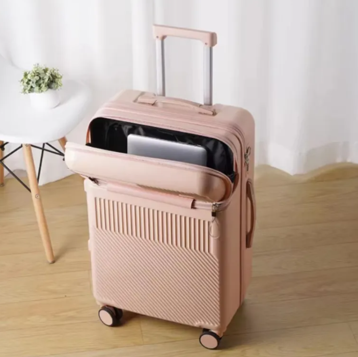 Stylish Luggage w/ Cup Holder and Password Protected TSA Approved Lock