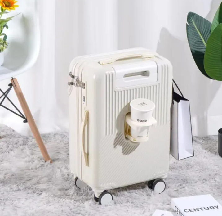 Stylish Luggage w/ Cup Holder and Password Protected TSA Approved Lock