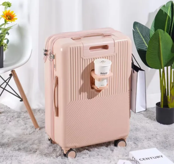Stylish Luggage w/ Cup Holder and Password Protected TSA Approved Lock
