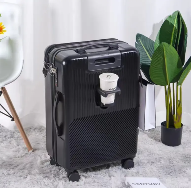 Stylish Luggage w/ Cup Holder and Password Protected TSA Approved Lock