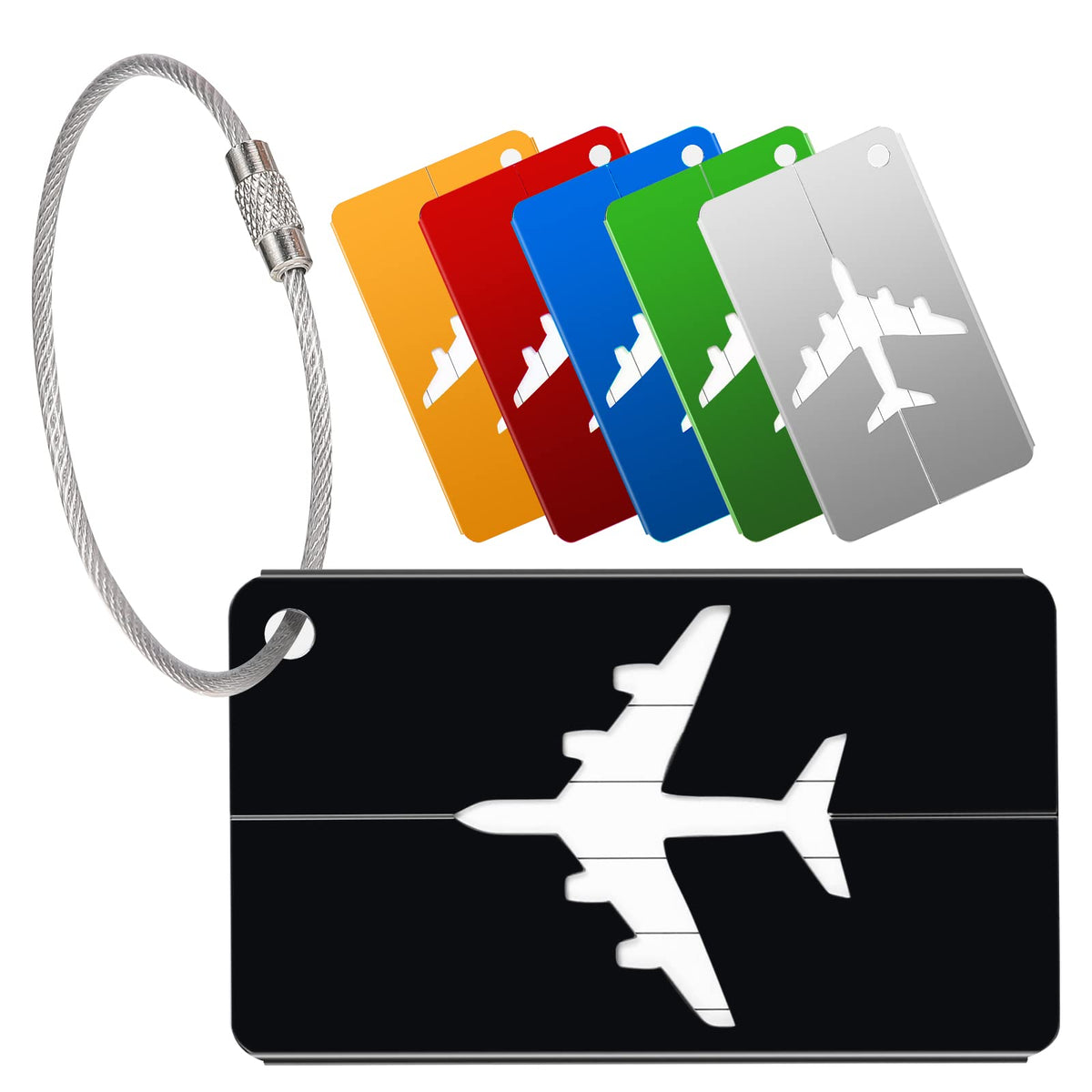 Durable Luggage Tags 6 Pack Aluminium Alloy Suitcase Tag 6 Colors Travel Labels Set with Steel Loop and ID Luggage Tags for Suitcases