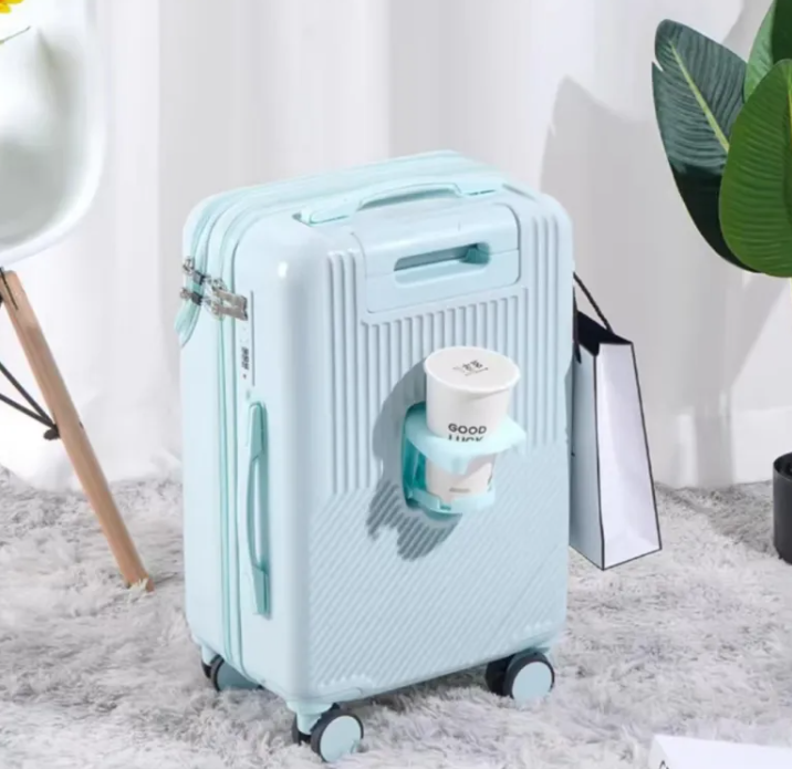 Stylish Luggage w/ Cup Holder and Password Protected TSA Approved Lock