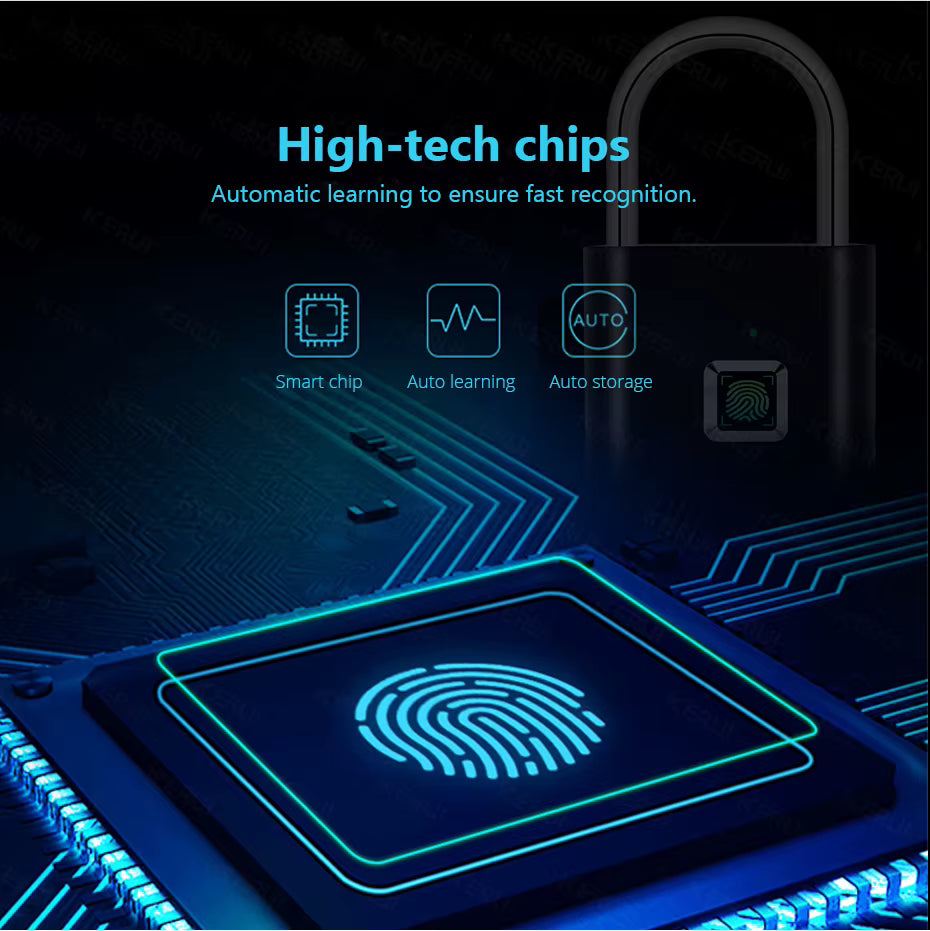 Keyless USB Charging Fingerprint Lock Smart Padlock Waterproof Door Lock 0.2Sec Unlock Portable Anti-Theft Padlock Zinc