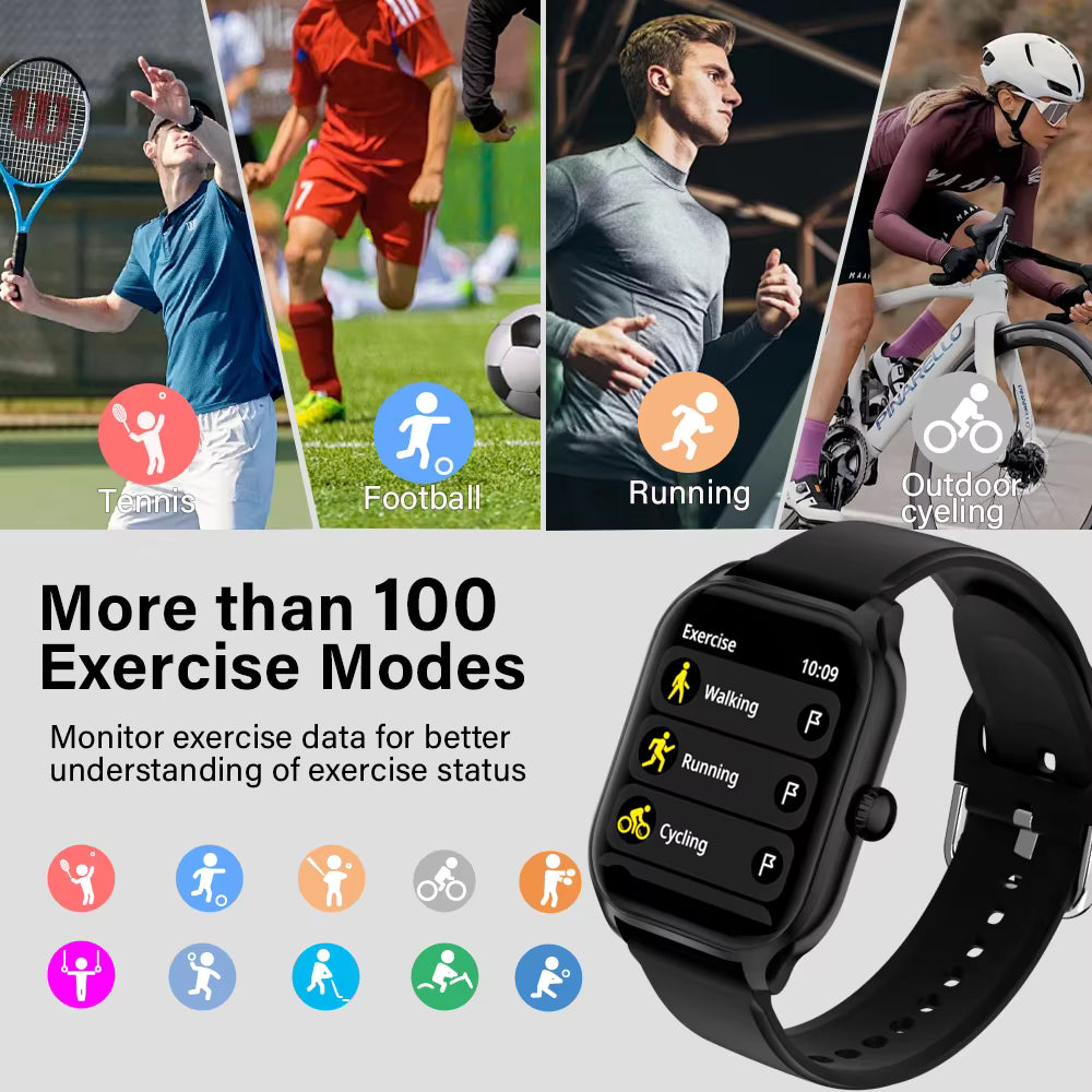 Smart Watch Men Women Sports Fitness Tracker 2.01 Inch HD Screen Bluetooth Talking Smart Watch for Android IOS